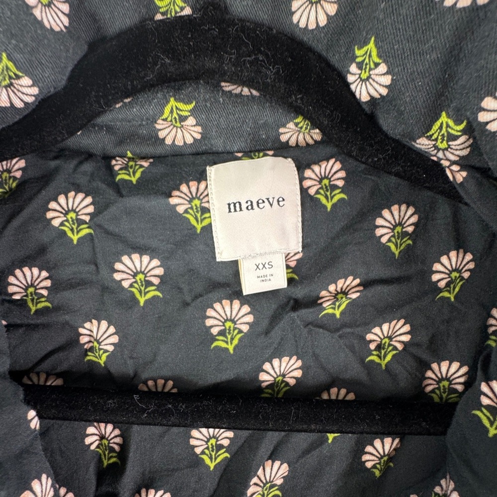 Maeve Womens XXS Daisy Print Puffer Jacket Collared Zip Up Black Pink Green - Picture 3 of 8